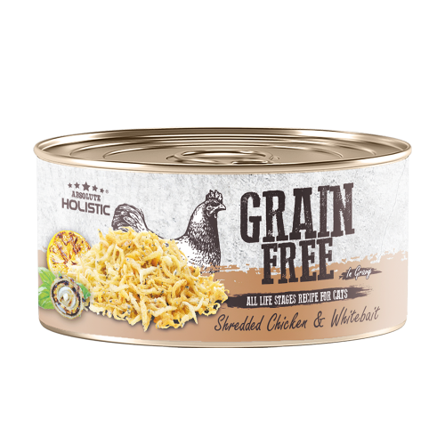 Absolute Holistic 80g Grain Free ((Shredded Chicken & Whitebait)) 無穀物肉汁 貓罐頭 雞肉+白飯魚 80克 (AH3955)